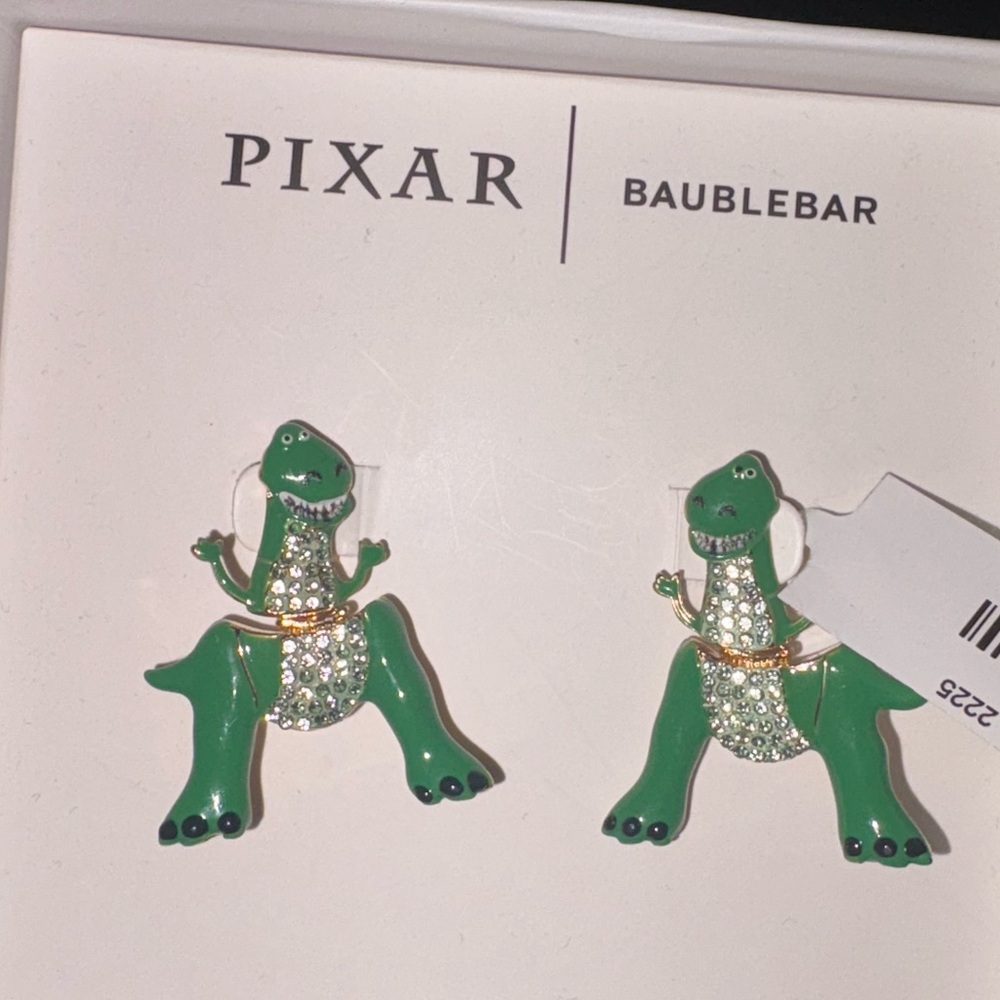 BaubleBar Green and Gold Dinosaur Earrings REX